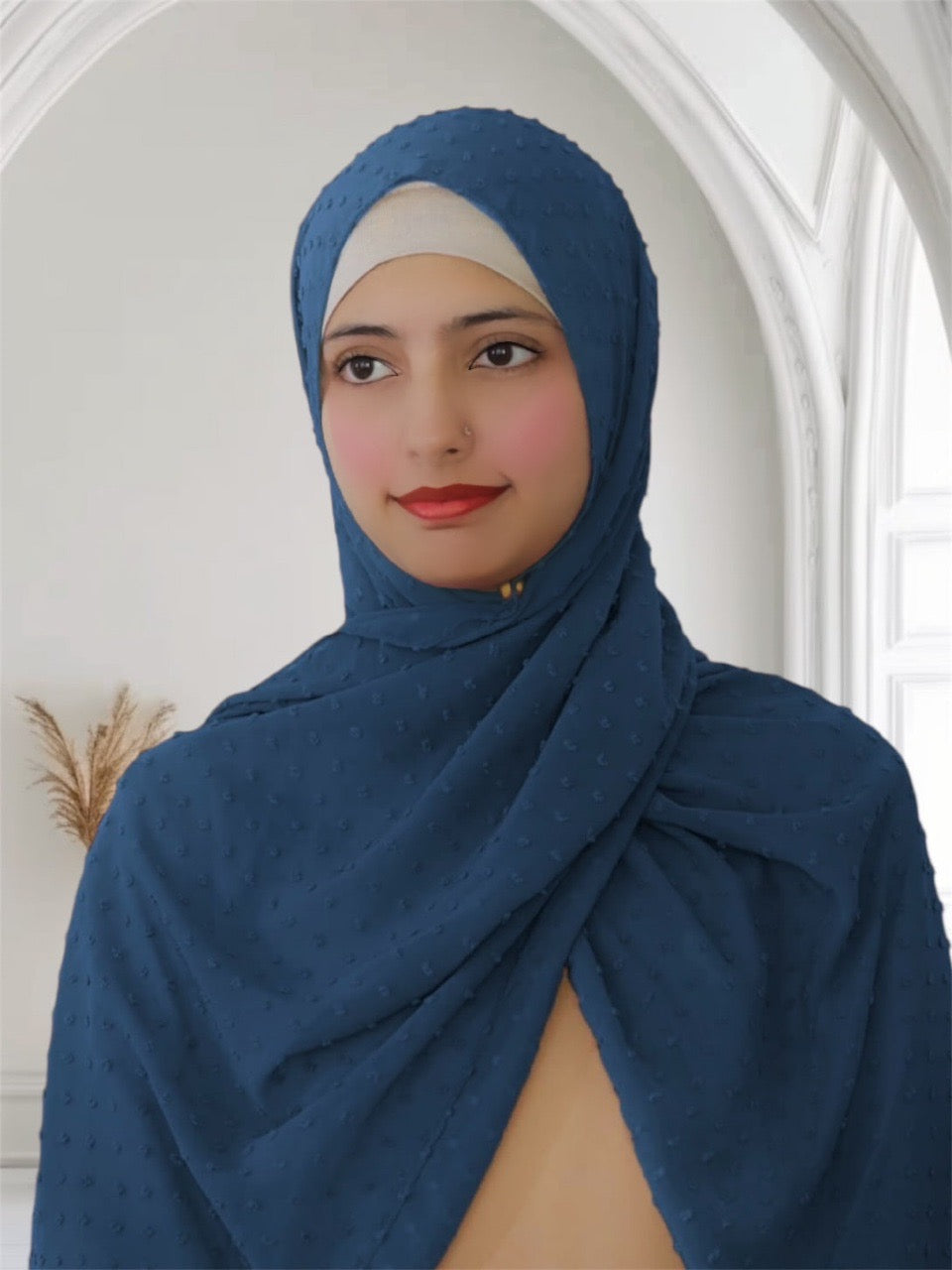 Pom Bubble Chiffon Hijab | Dusty Blue