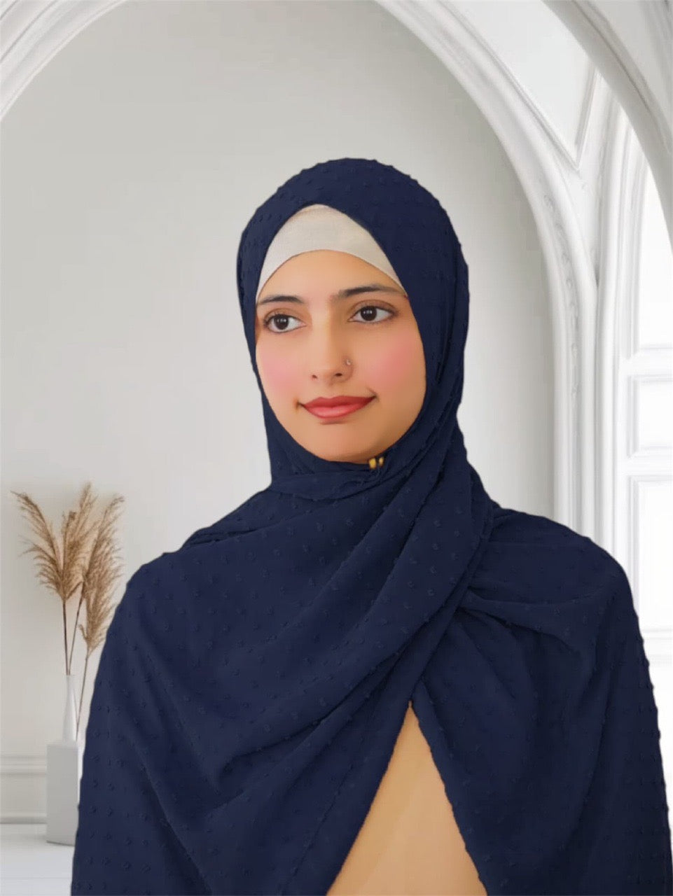 Pom Bubble Chiffon Hijab | Navy Blue