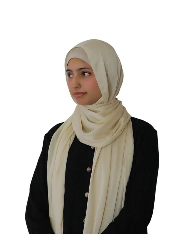 Satin Silk Crepe Dotted Shawl / Scarf | Cream