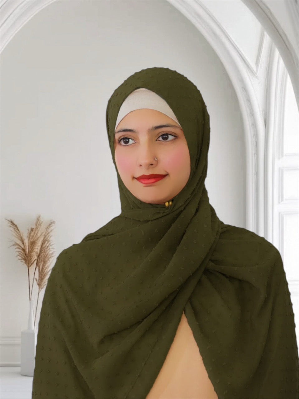 Pom Bubble Chiffon Hijab | Henna Green