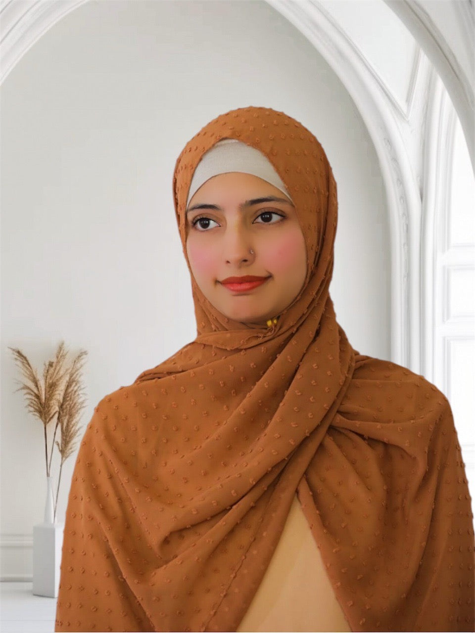 Pom Bubble Chiffon Hijab | Mocha Brown