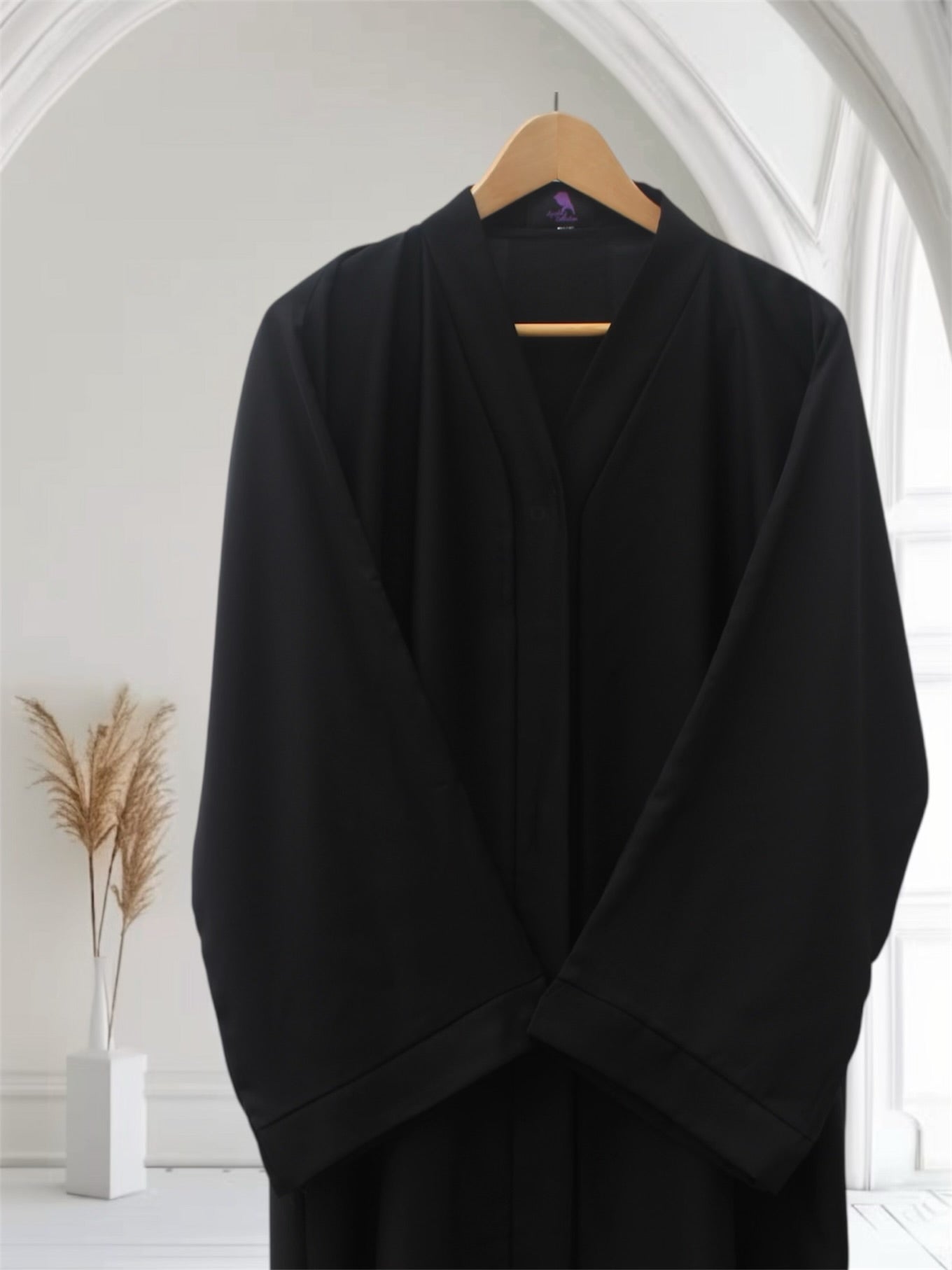 Open Front Button-Down Abaya with Matching Hijab | Black