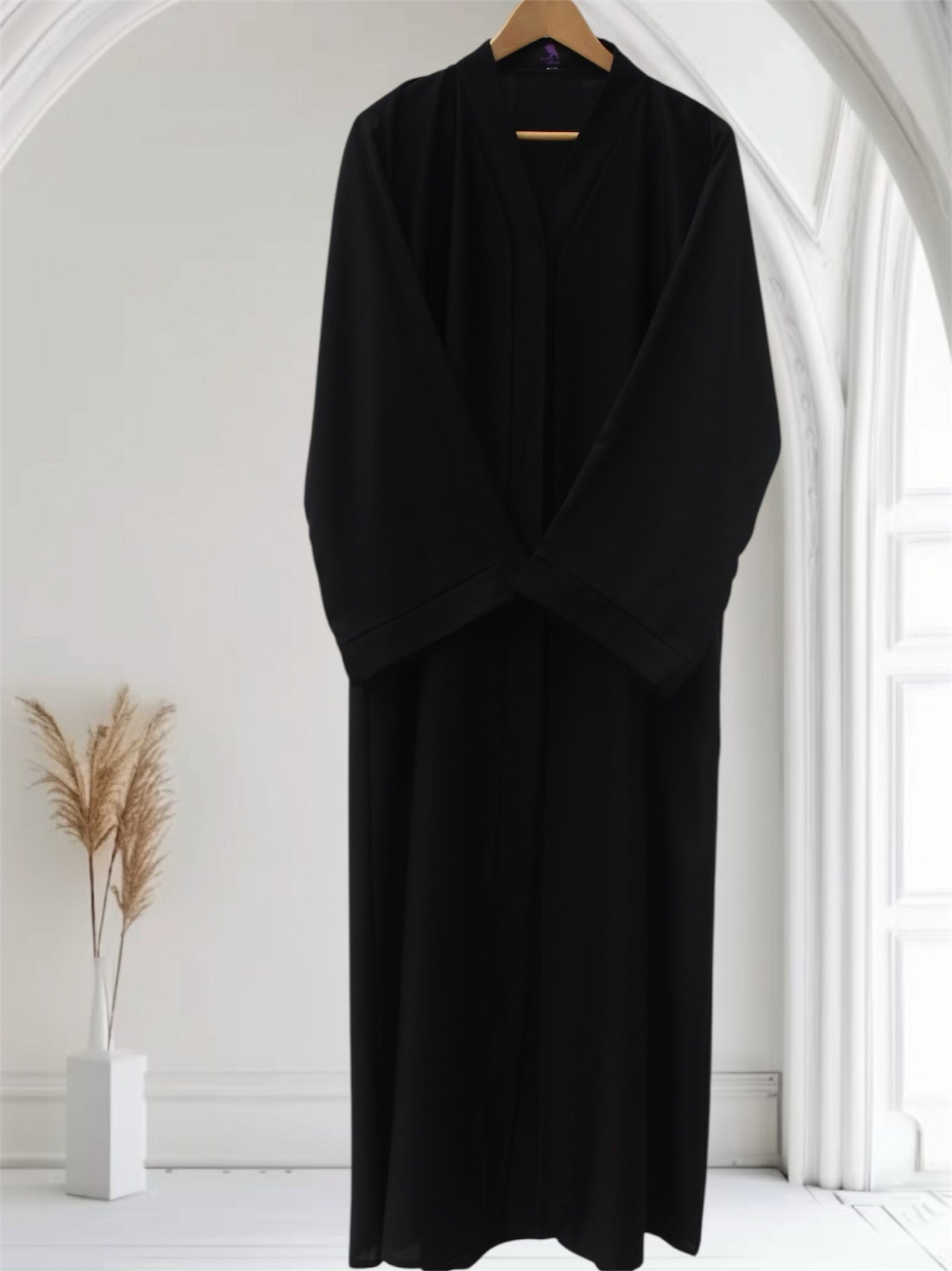 Open Front Button-Down Abaya with Matching Hijab | Black