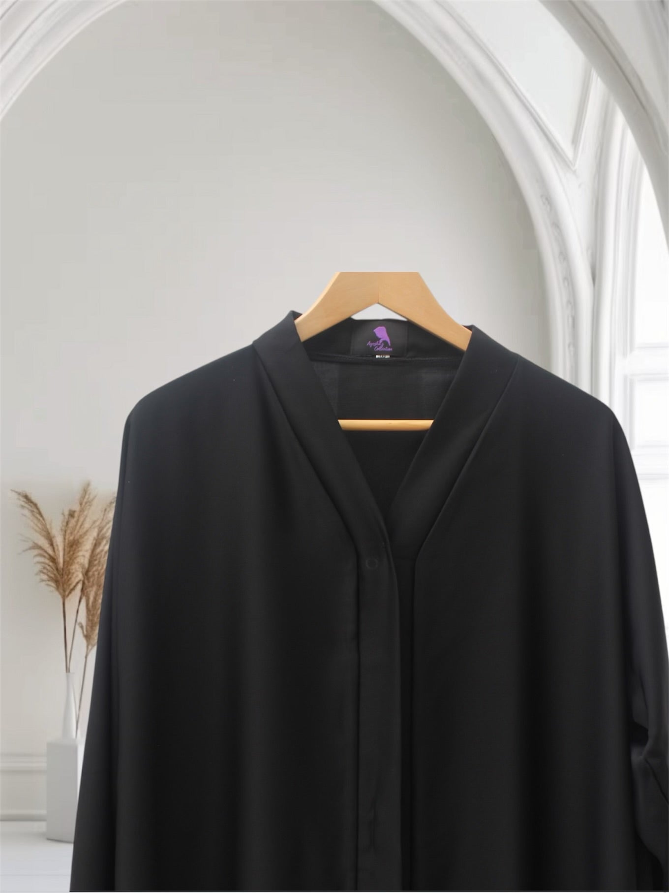 Open Front Button-Down Abaya with Matching Hijab | Black