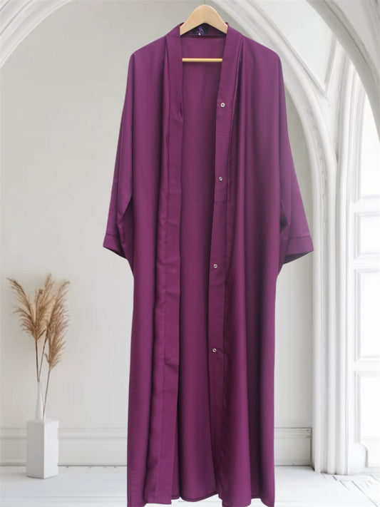 Open Front Button-Down Abaya with Matching Hijab | Plum