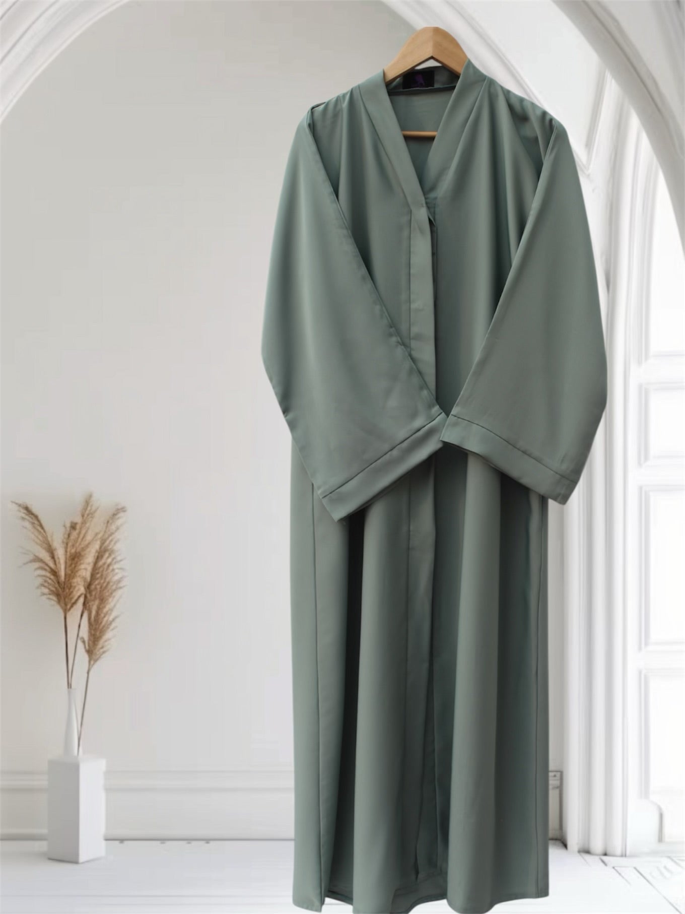 Open Front Button-Down Abaya with Matching Hijab | Pastel Aqua