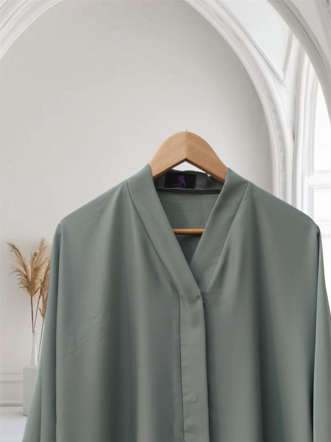 Open Front Button-Down Abaya with Matching Hijab | Pastel Aqua