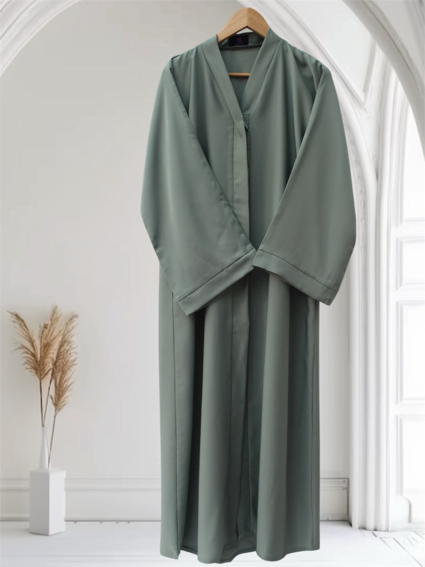 Open Front Button-Down Abaya with Matching Hijab | Pastel Aqua