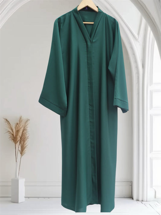 Open Front Button-Down Abaya with Matching Hijab | Dark Green