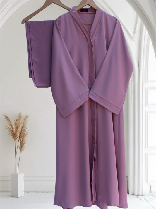 Open Front Button-Down Abaya with Matching Hijab | Pink
