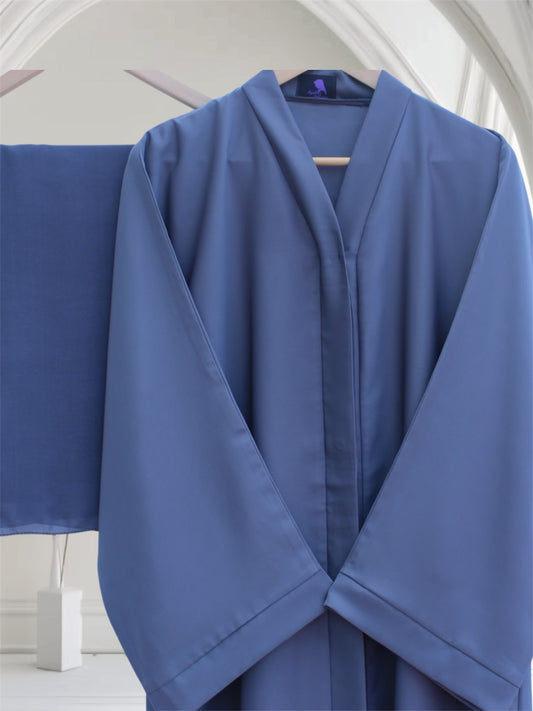 Open Front Button-Down Abaya with Matching Hijab | Gray