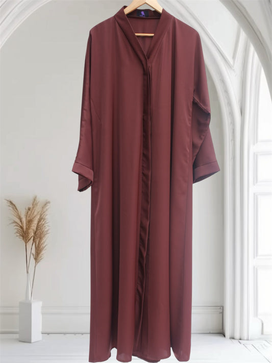 Open Front Button-Down Abaya with Matching Hijab | Mocha Brown