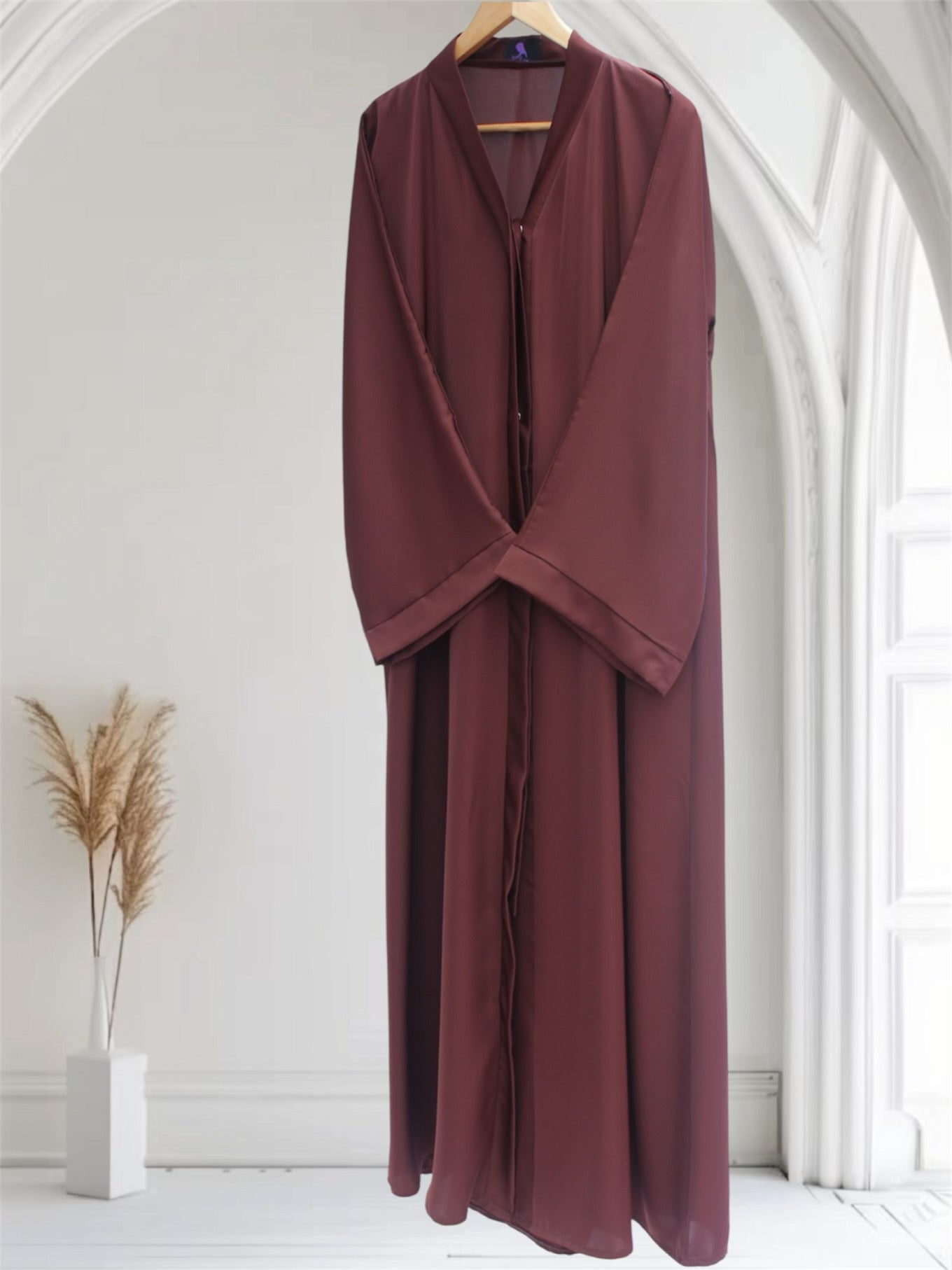 Open Front Button-Down Abaya with Matching Hijab | Mocha Brown