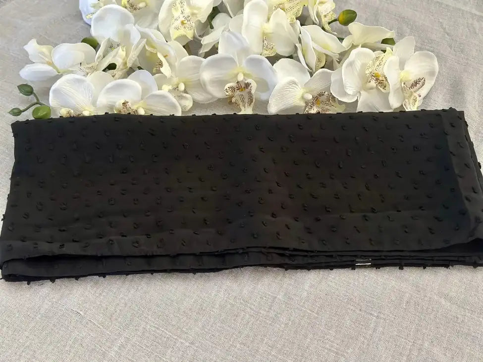 Pom Bubble Chiffon Hijab (Black) - Ayesha’s Collection