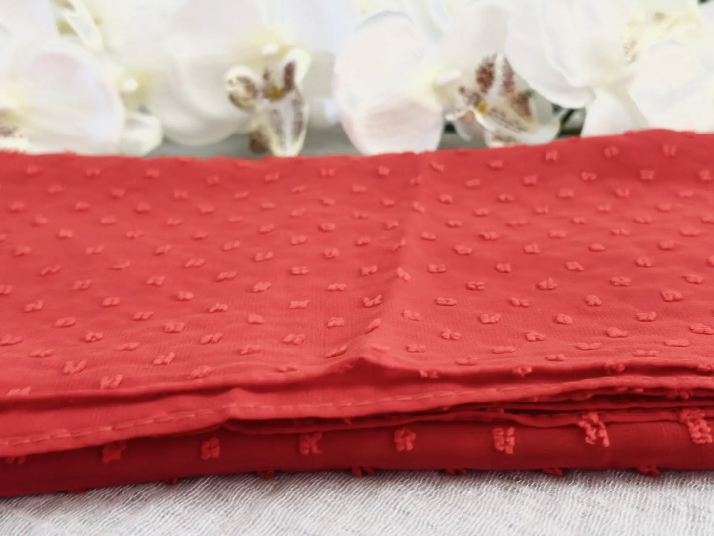 Pom Bubble Chiffon Hijab | Bright Red