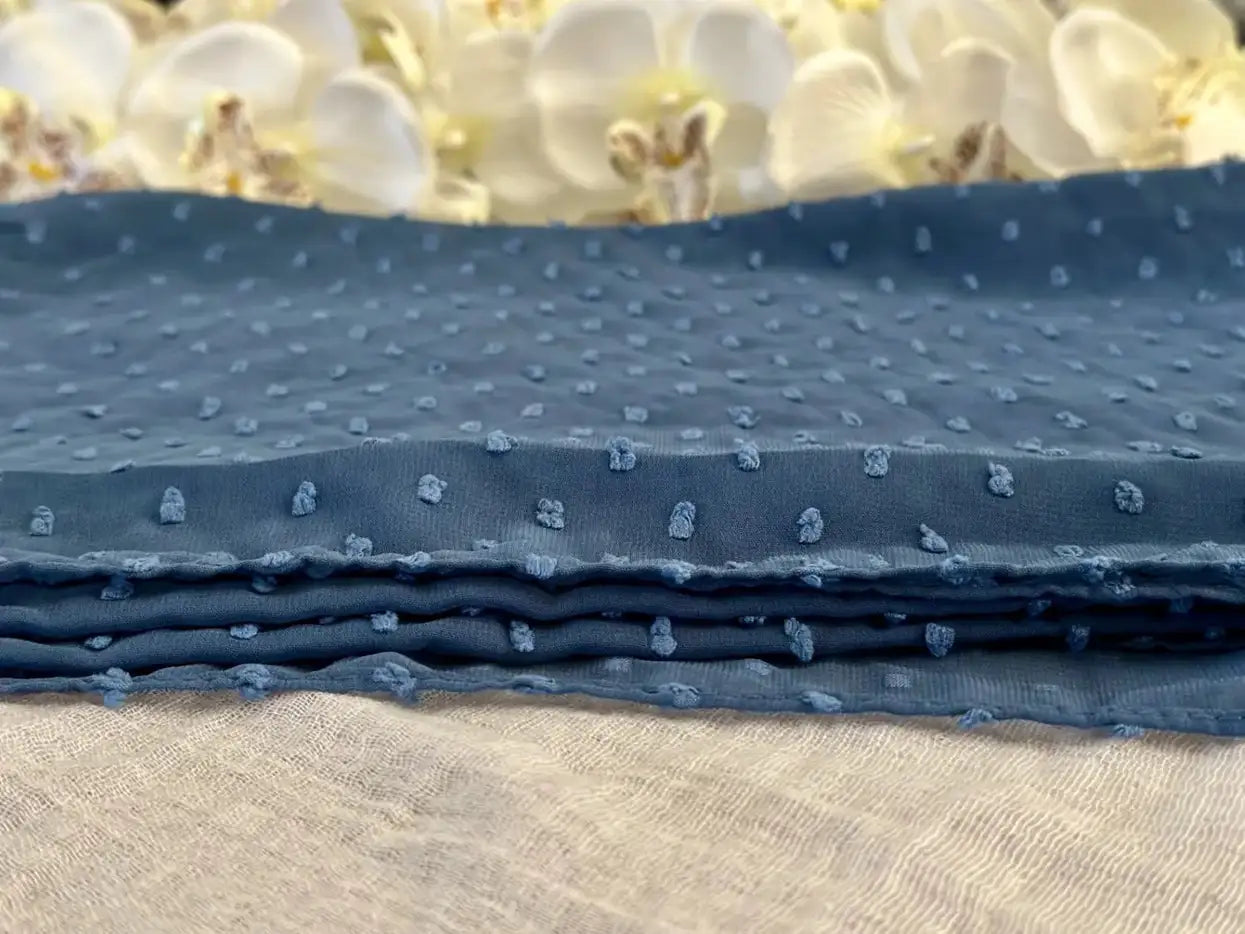Pom Bubble Chiffon Hijab (Dusty Blue) - Ayesha’s Collection