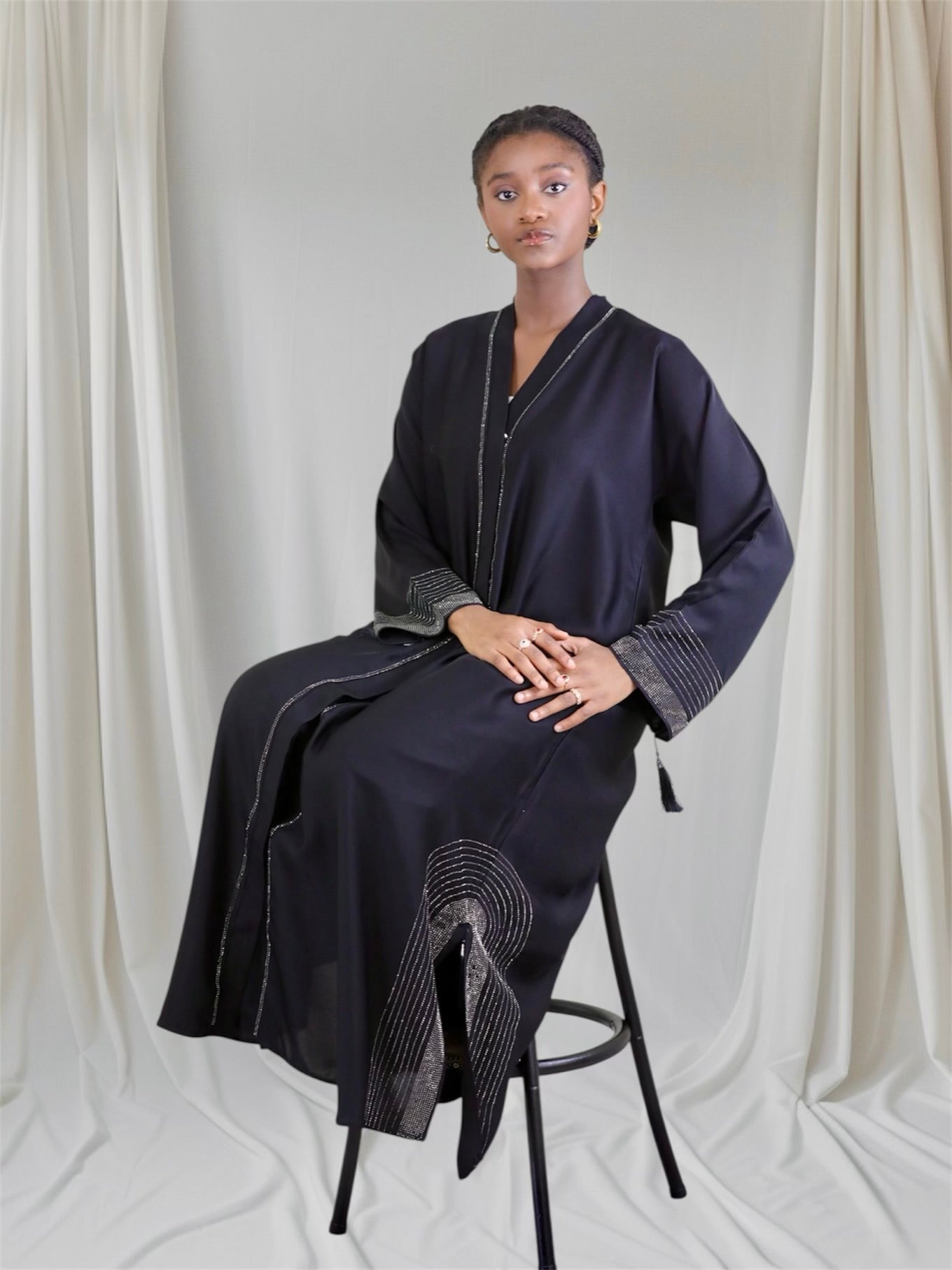 black Turkish abaya embellished with rhinestones