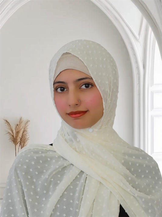 Pom Bubble Chiffon Hijab | Milky White