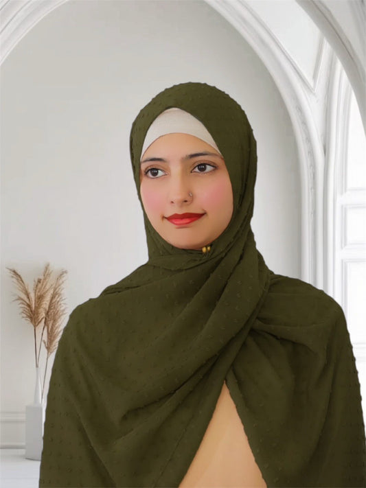 Pom Bubble Chiffon Hijab | Henna Green