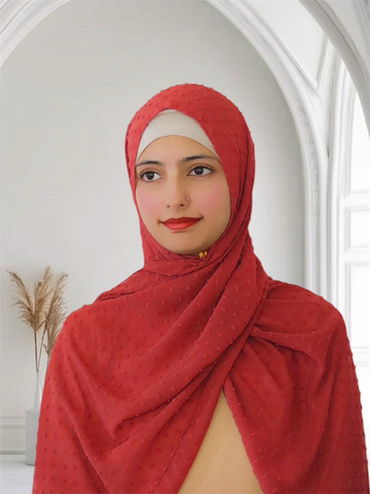 Pom Bubble Chiffon Hijab | Bright Red