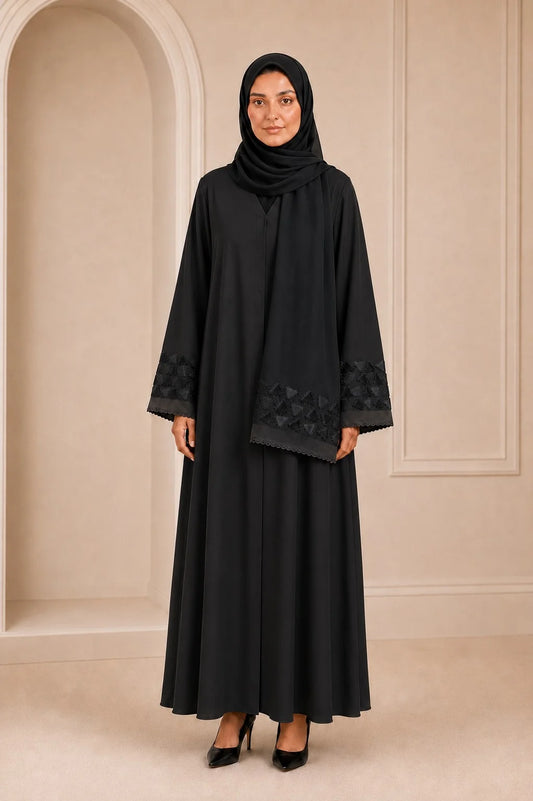 Ayesha's Luxury Embroidered Abaya set | Black