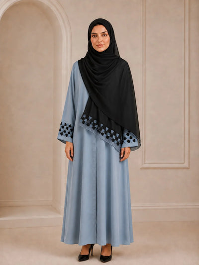 Ayesha's Luxury Embroidered Abaya set | Slate Blue