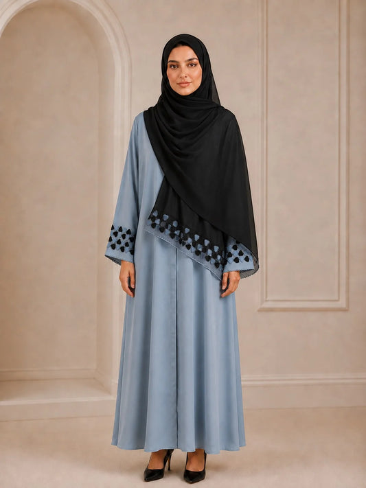Ayesha's Luxury Embroidered Abaya set | Slate Blue