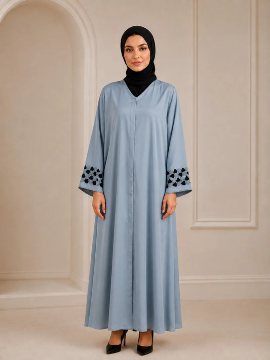 Ayesha's Luxury Embroidered Abaya set | Slate Blue