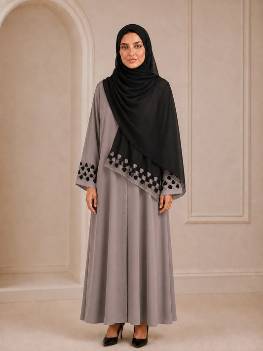Ayesha's Luxury Embroidered Abaya set | Stone Taupe