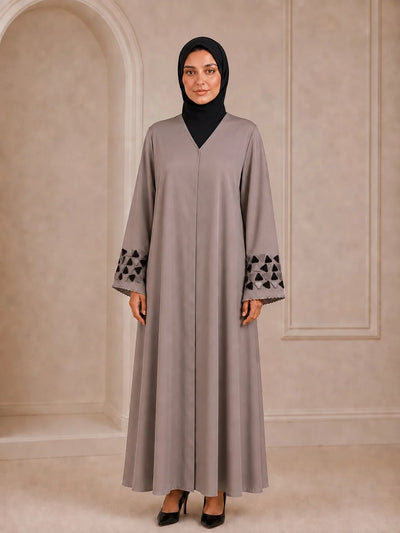 Ayesha's Luxury Embroidered Abaya set | Stone Taupe