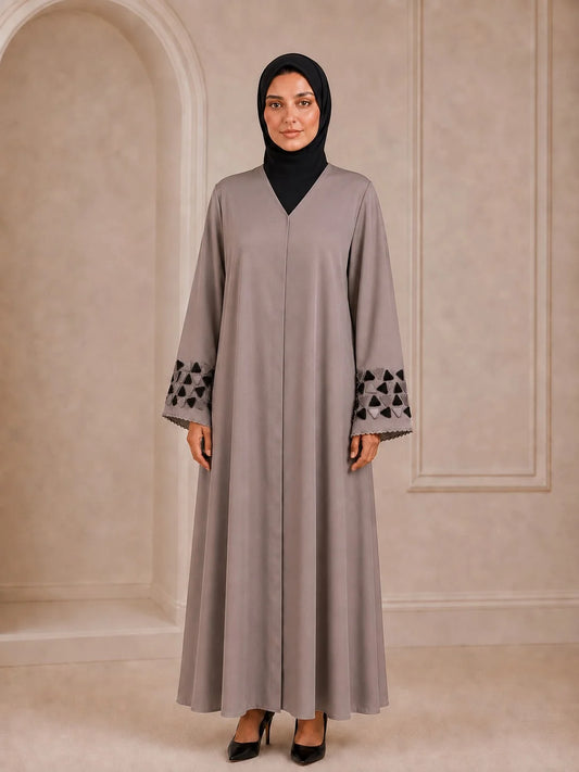 Ayesha's Luxury Embroidered Abaya set | Stone Taupe