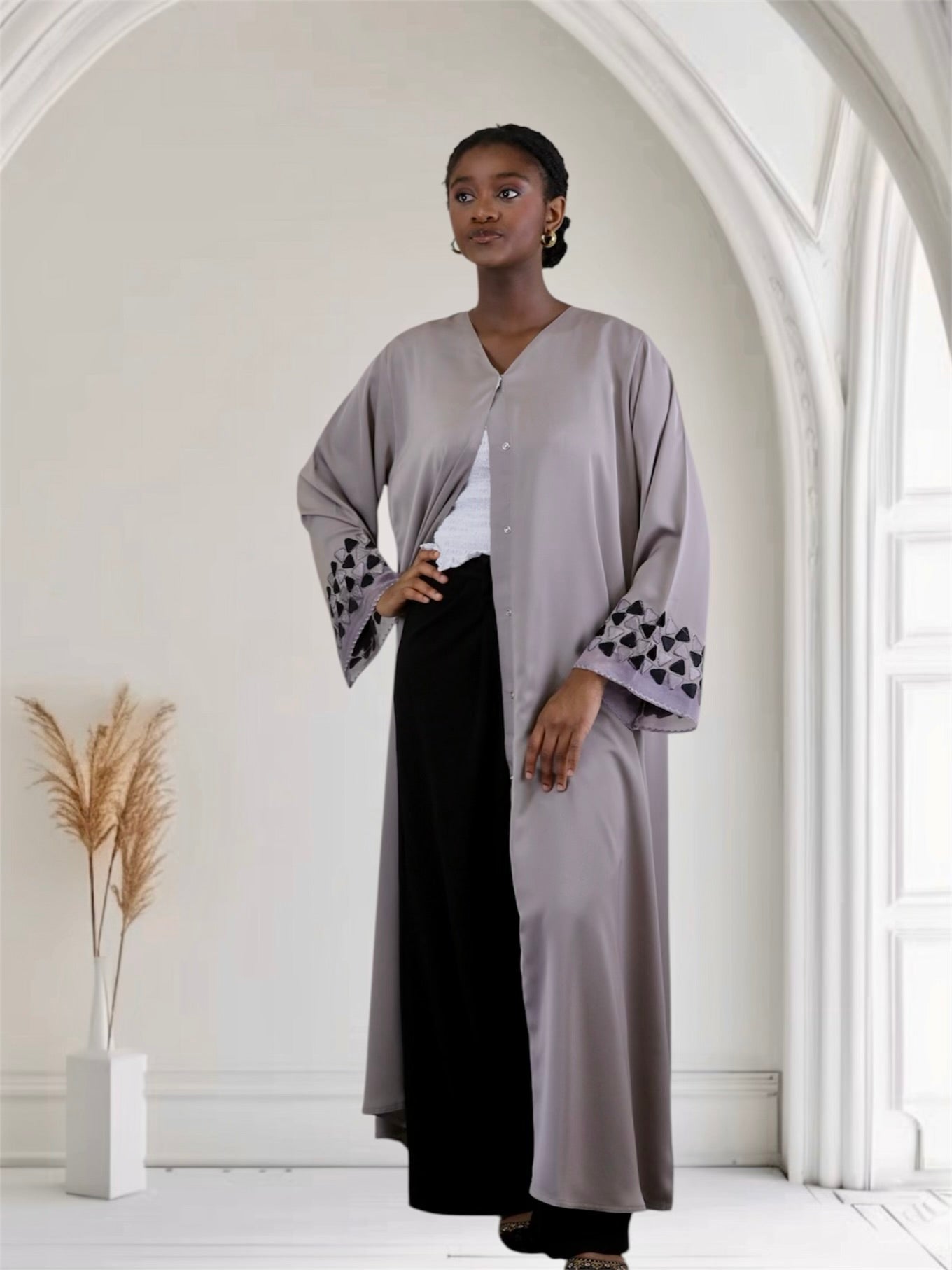 Ayesha's Luxury Embroidered Abaya set | Stone Taupe
