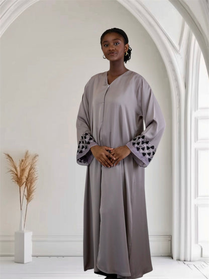 Ayesha's Luxury Embroidered Abaya set | Stone Taupe