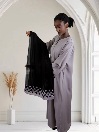 Ayesha's Luxury Embroidered Abaya set | Stone Taupe