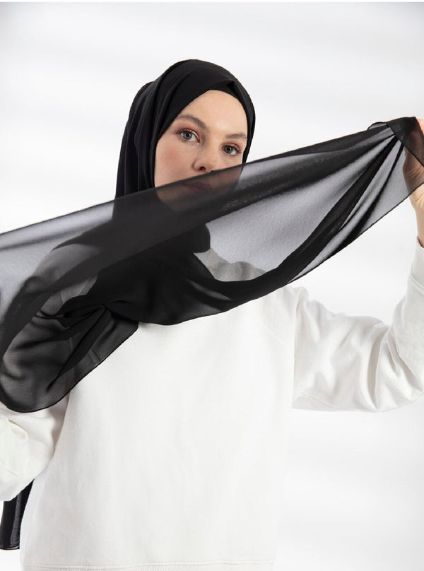 Black Silver Chiffon Hijab main image 0