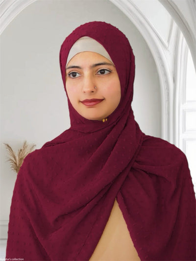 Pom Bubble Chiffon Hijab | Purplish Maroon
