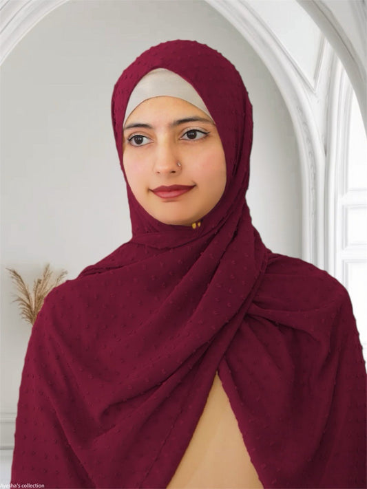 Pom Bubble Chiffon Hijab | Purplish Maroon