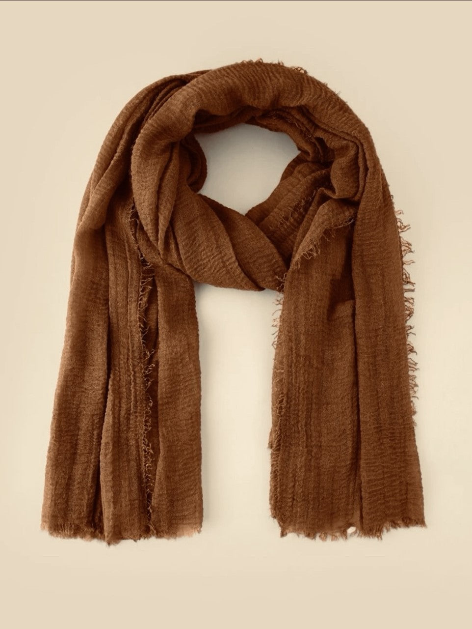 Crinkle Pure Brown Cotton Scarves - Cotton Scarf (Rust Brown)