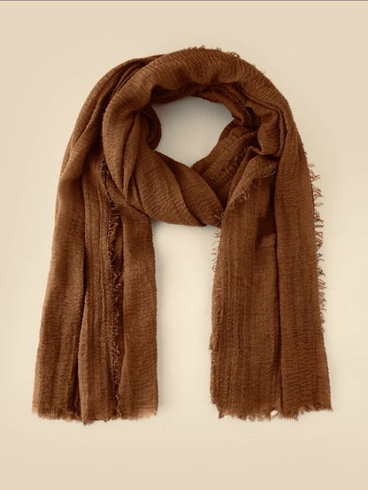 Crinkle Pure Brown Cotton Scarves - Cotton Scarf (Rust Brown)