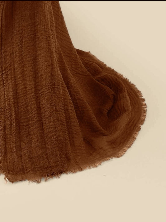 Crinkle Pure Brown Cotton Scarves - Cotton Scarf (Rust Brown)