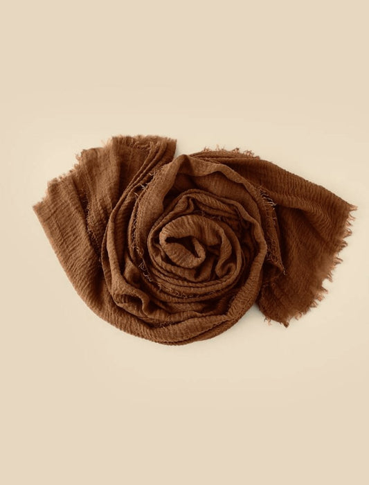 Crinkle Pure Brown Cotton Scarves - Cotton Scarf (Rust Brown)