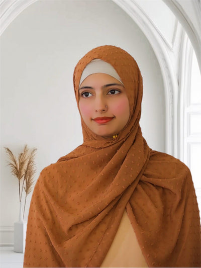 Pom Bubble Chiffon Hijab | Mocha Brown