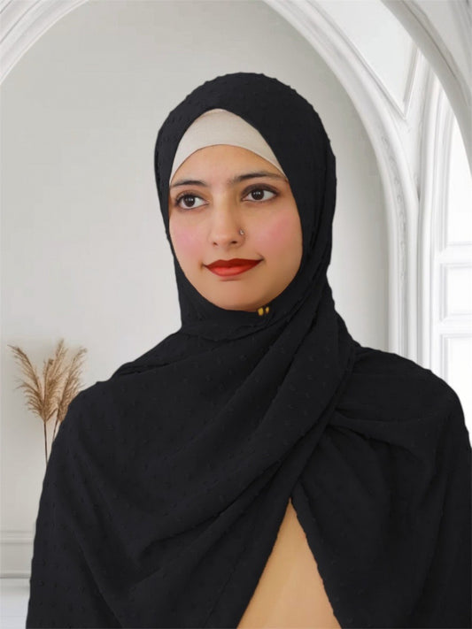Pom Bubble Chiffon Hijab | Black