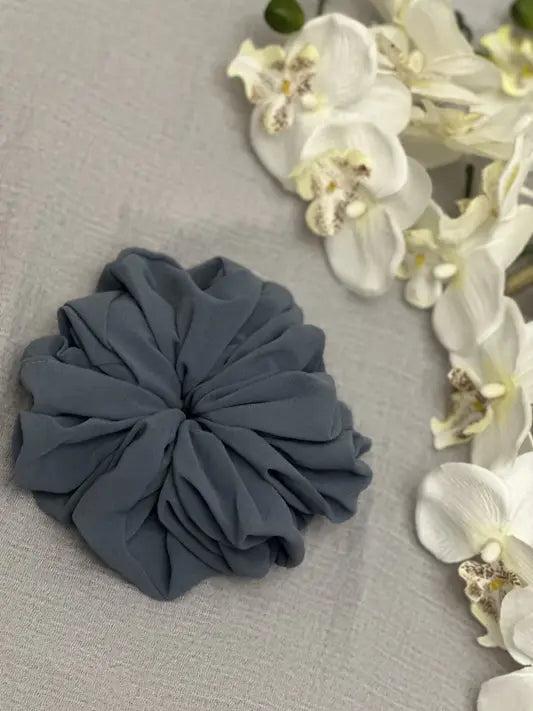 Large Chiffon Scrunchie (Dusty Blue) - Ayesha’s Collection
