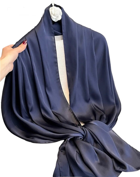 Matte Satin Silk Scarf (Navy Blue) - Ayesha’s Collection