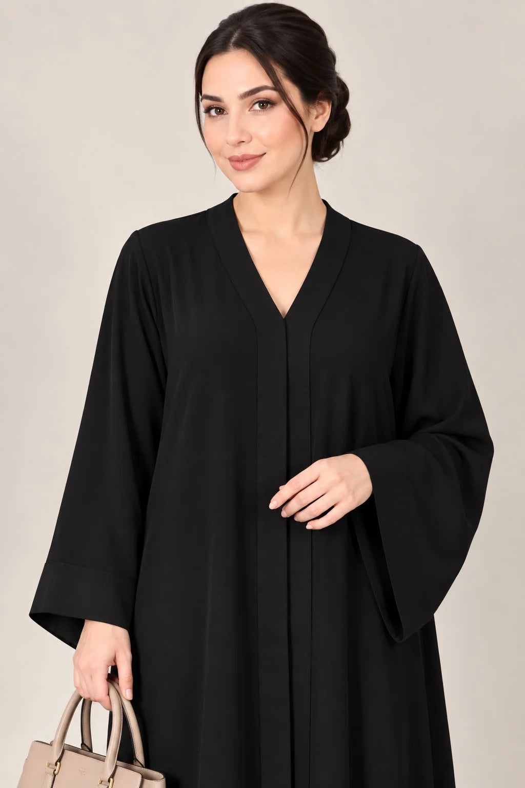 Open Front Button-Down Abaya with Matching Hijab | Black