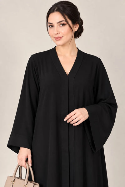 Open Front Button-Down Abaya with Matching Hijab | Black