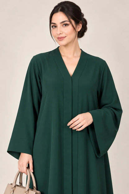 Open Front Button-Down Abaya with Matching Hijab | Dark Green