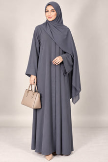 Open Front Button-Down Abaya with Matching Hijab | Gray