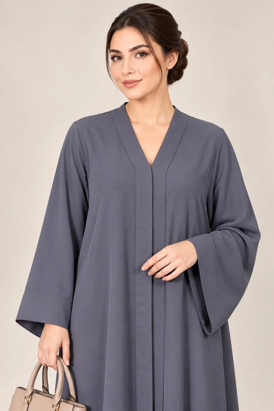 Open Front Button-Down Abaya with Matching Hijab | Gray